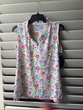 NWT Fama Zee Sleevess Ruffle Portrait Neck Golf Top; Sz: M
